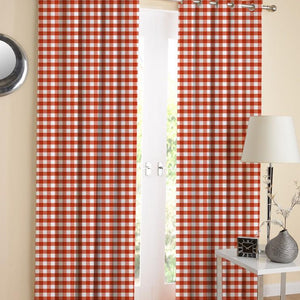 Cotton Gingham Check Orange 7ft Door Curtains Pack Of 2 freeshipping - Airwill