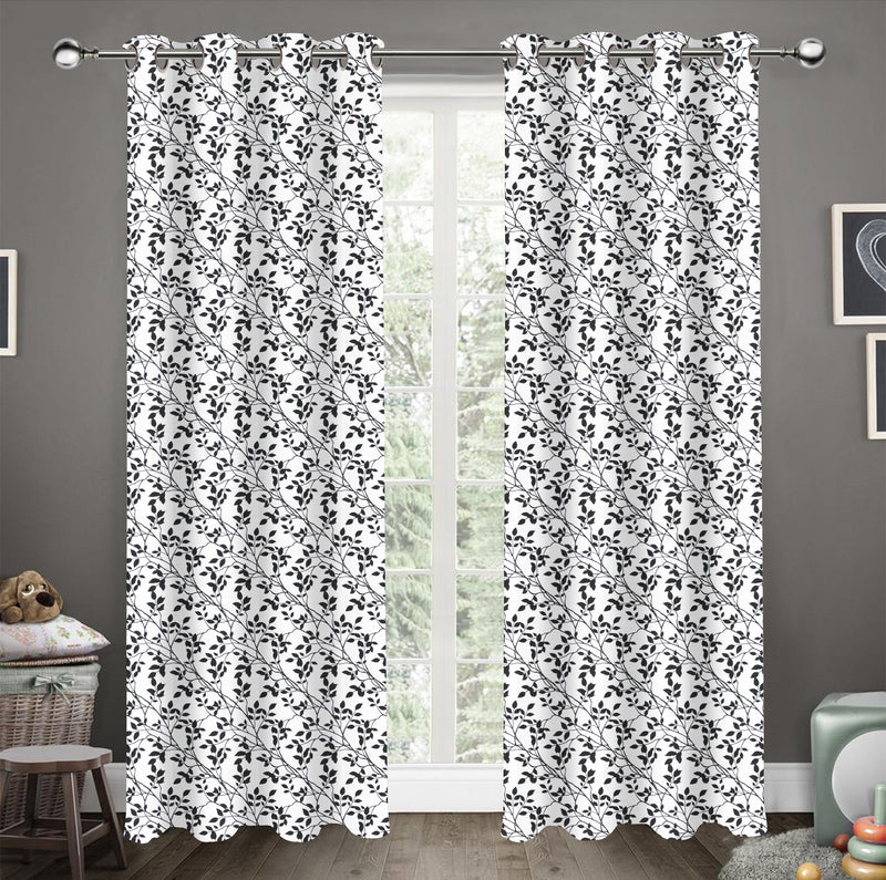 Cotton Small Leaf Long 9ft Door Curtains Pack Of 2