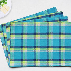 Cotton Iran Check Blue Table Placemats Pack Of 4 freeshipping - Airwill