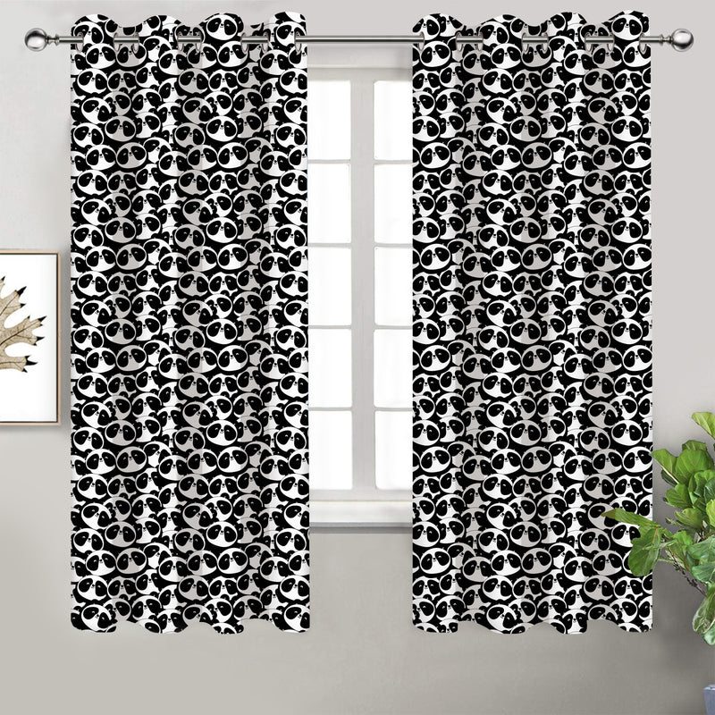 Cotton Black Panda Long 9ft Door Curtains Pack Of 2