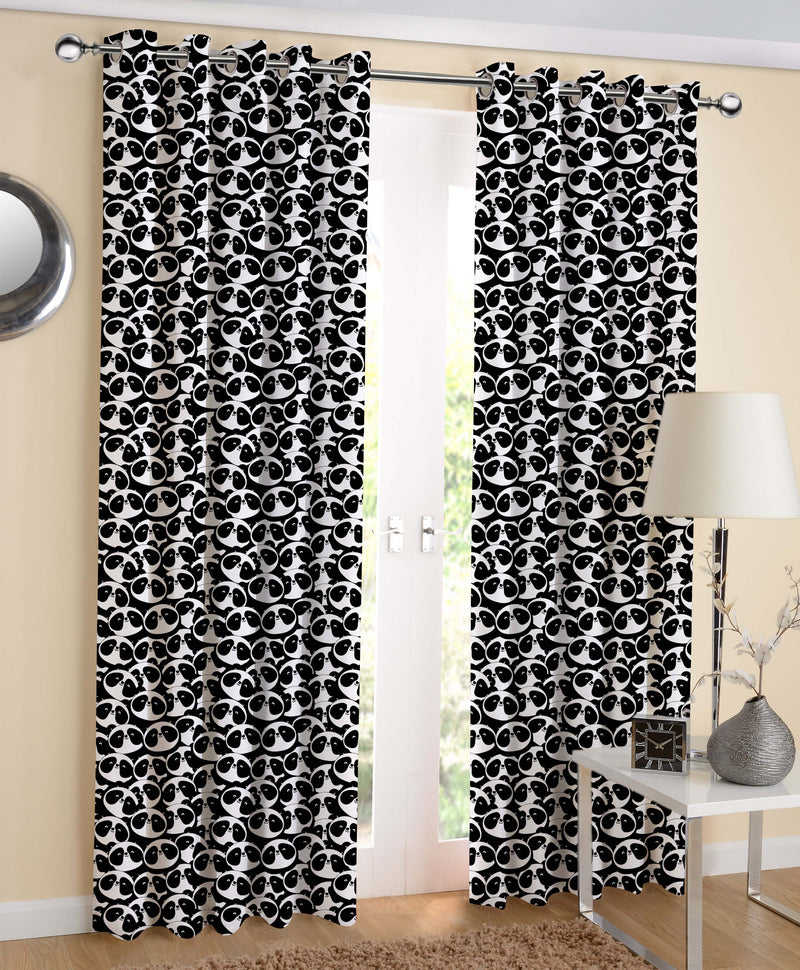 Cotton Black Panda 7ft Door Curtains Pack Of 2