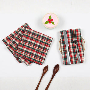 Cotton Xmas Green & Red Table Napkins Pack of 4