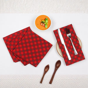 Cotton Buffalo Cross Red Table Napkins Pack of 4