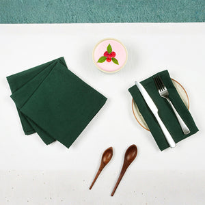 Cotton Xmas Solid Green Table Napkins Pack of 4