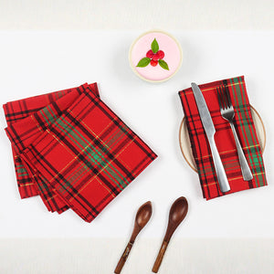 Cotton Xmas Red Check Table Napkins Pack of 4