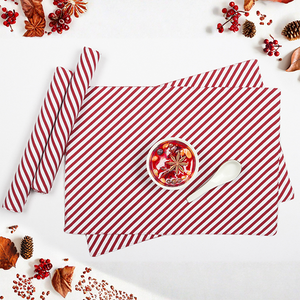Cotton Xmas Candy Stripe Maroon Table Placemats Pack Of 4