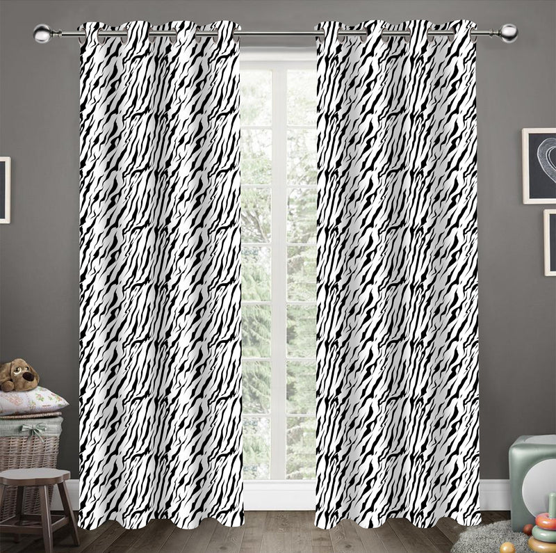 Cotton White Tiger Stripe 5ft Window Curtains Pack Of 2