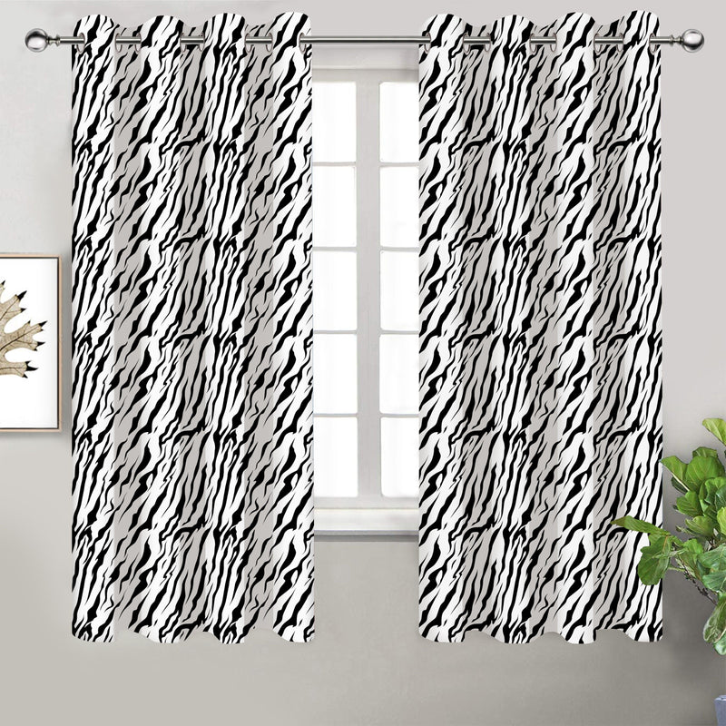 Cotton White Tiger Stripe Long 9ft Door Curtains Pack Of 2