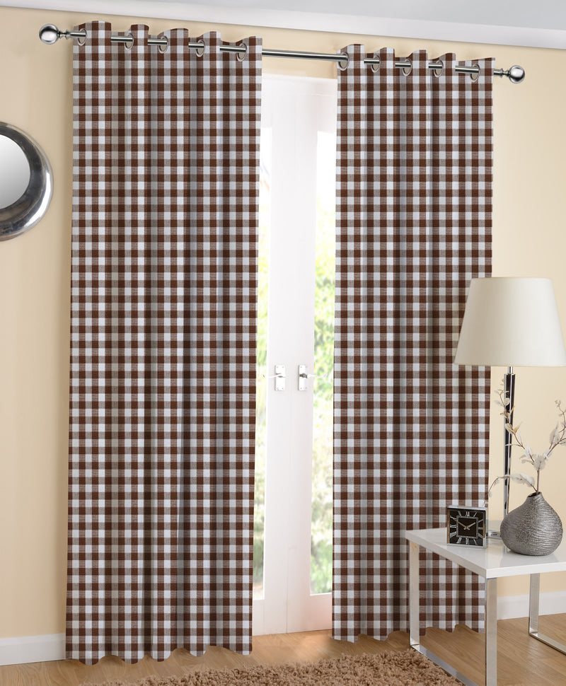 Cotton Gingham Check Brown 5ft Window Curtains Pack Of 2