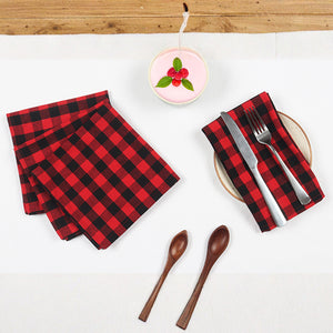 Cotton Xmas Red & Black Check Table Napkins Pack of 4