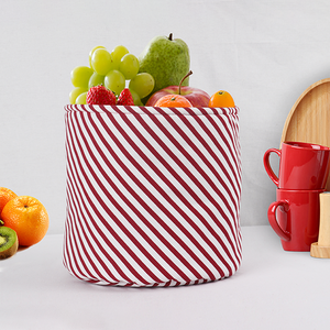 Cotton Xmas Candy Stripe Maroon Check Fruit Basket