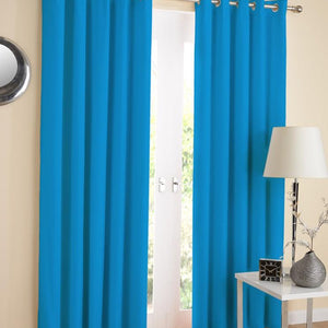 Cotton Solid Turquoise Blue 7ft Door Curtains Pack Of 2 freeshipping - Airwill