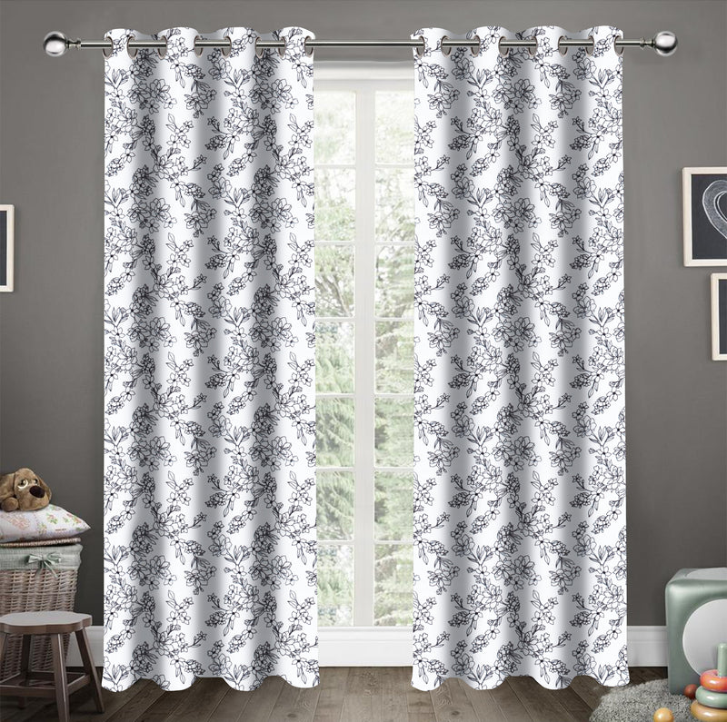 Cotton Pencil Flower Long 9ft Door Curtains Pack Of 2