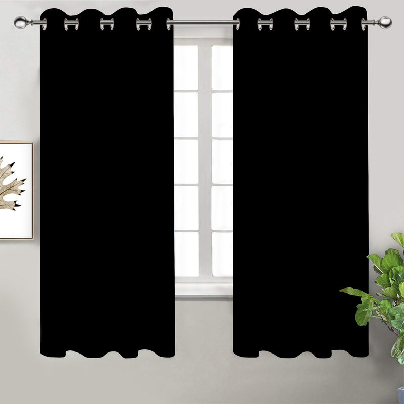 Cotton Solid Black 9ft Long Door Curtains Pack Of 2