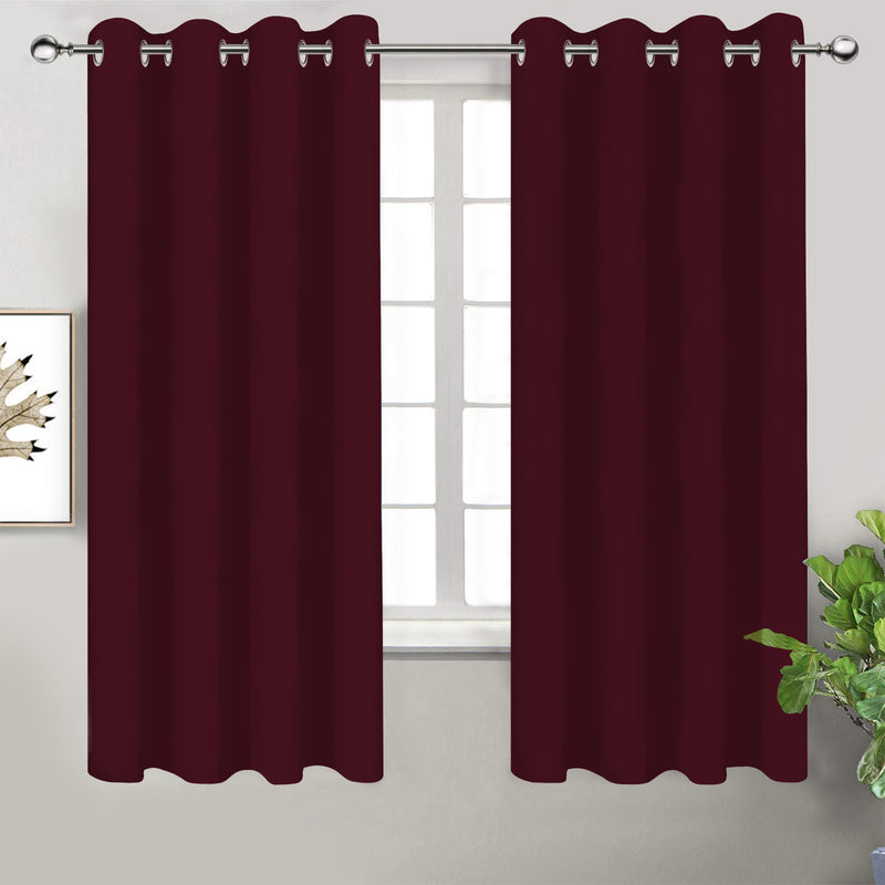 Cotton Solid Maroon 7ft Door Curtains Pack Of 2