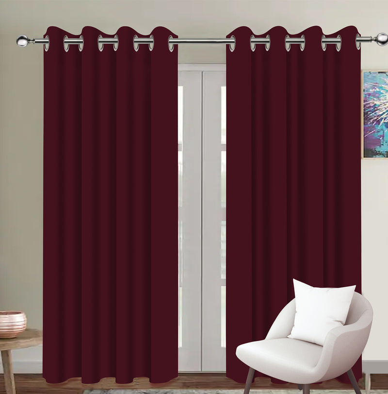 Cotton Solid Maroon 9ft Long Door Curtains Pack Of 2