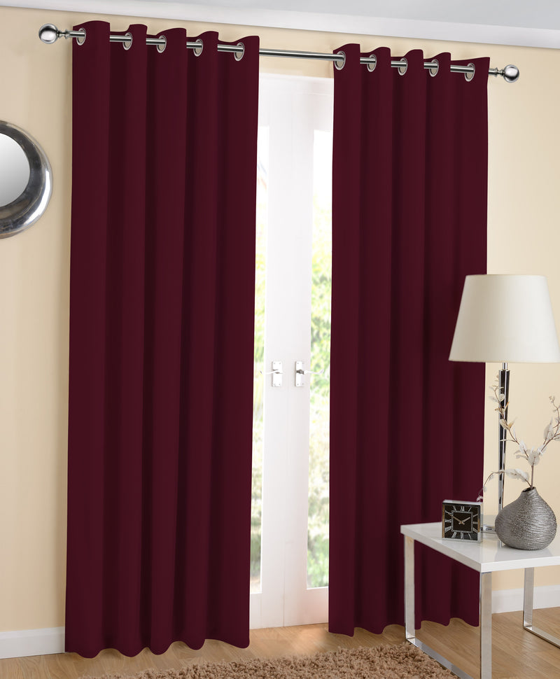 Cotton Solid Maroon 5ft Window Curtains Pack Of 2