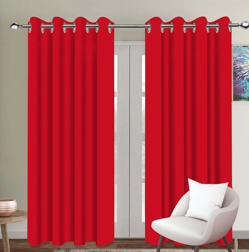 Cotton Solid Red Long 9ft Door Curtains Pack Of 2