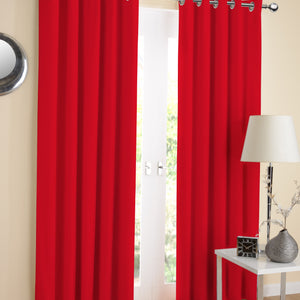Cotton Solid Red 9ft Long Door Curtains Pack Of 2