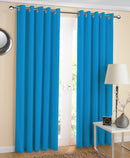 Cotton Solid Turquoise Blue 5ft Window Curtains Pack Of 2