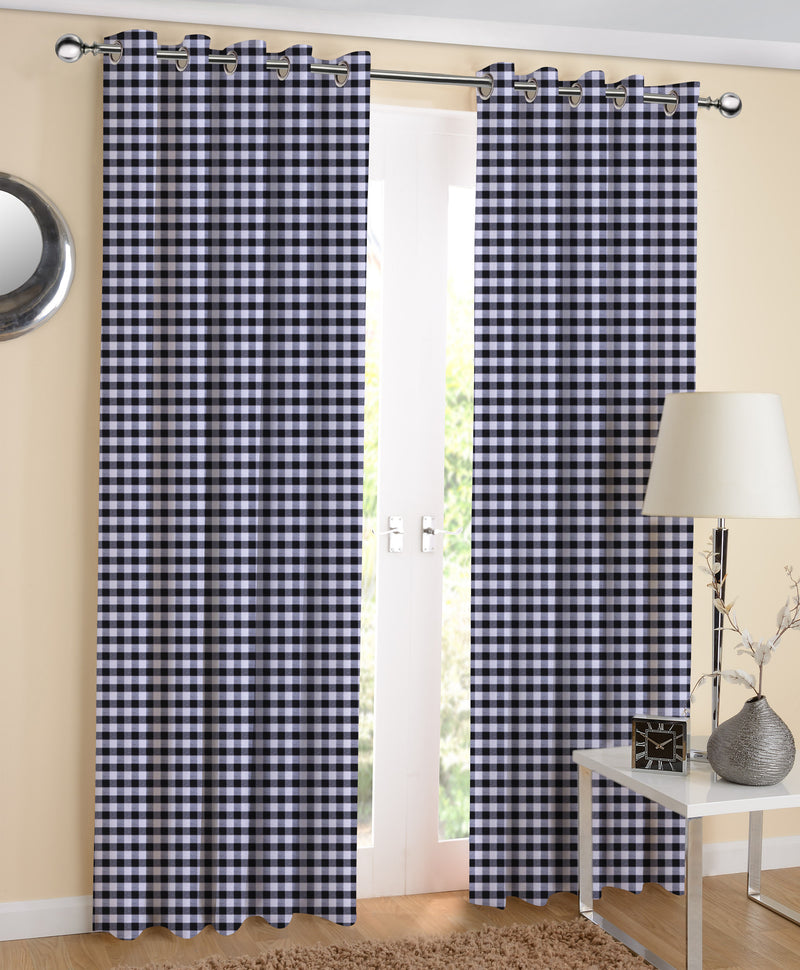 Cotton Gingham Check Black 7ft Door Curtains Pack Of 2