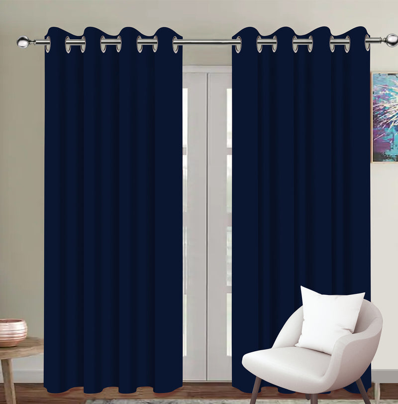 Cotton Solid Blue 5ft Window Curtains Pack Of 2