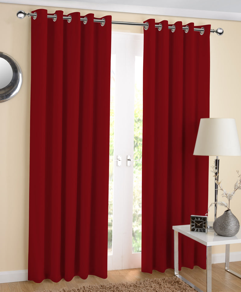 Cotton Solid Cherry Red 7ft Door Curtains Pack Of 2