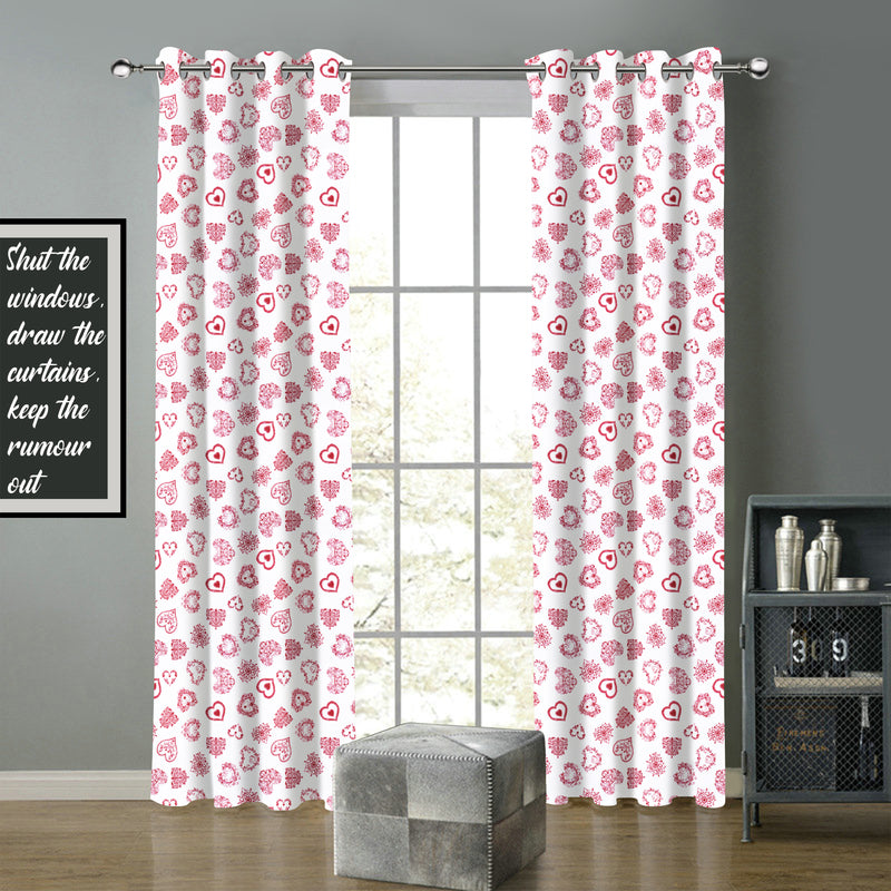 Cotton Red Heart 9ft Long Door Curtains Pack Of 2