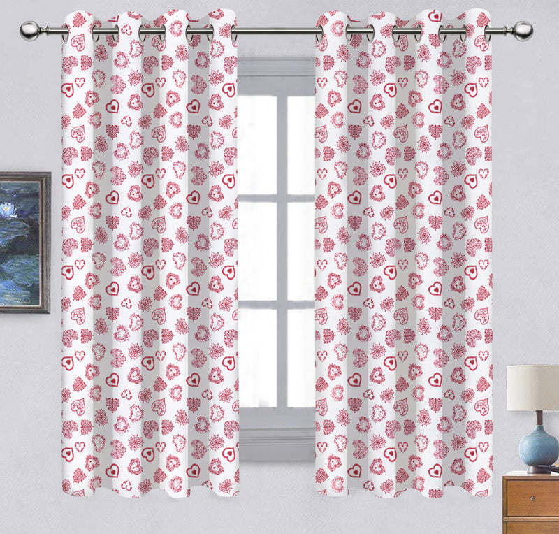 Cotton Red Heart 9ft Long Door Curtains Pack Of 2