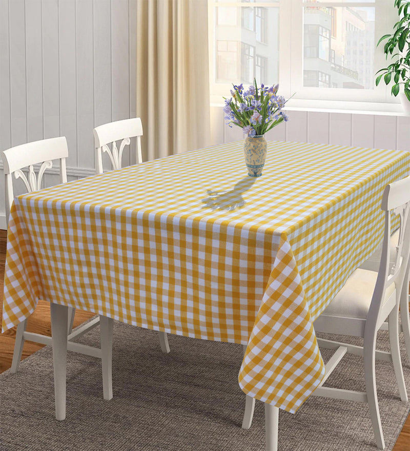 Cotton Gingham Check Yellow Table Cloths Pack Of 1 - (2 to 8 Seaters)