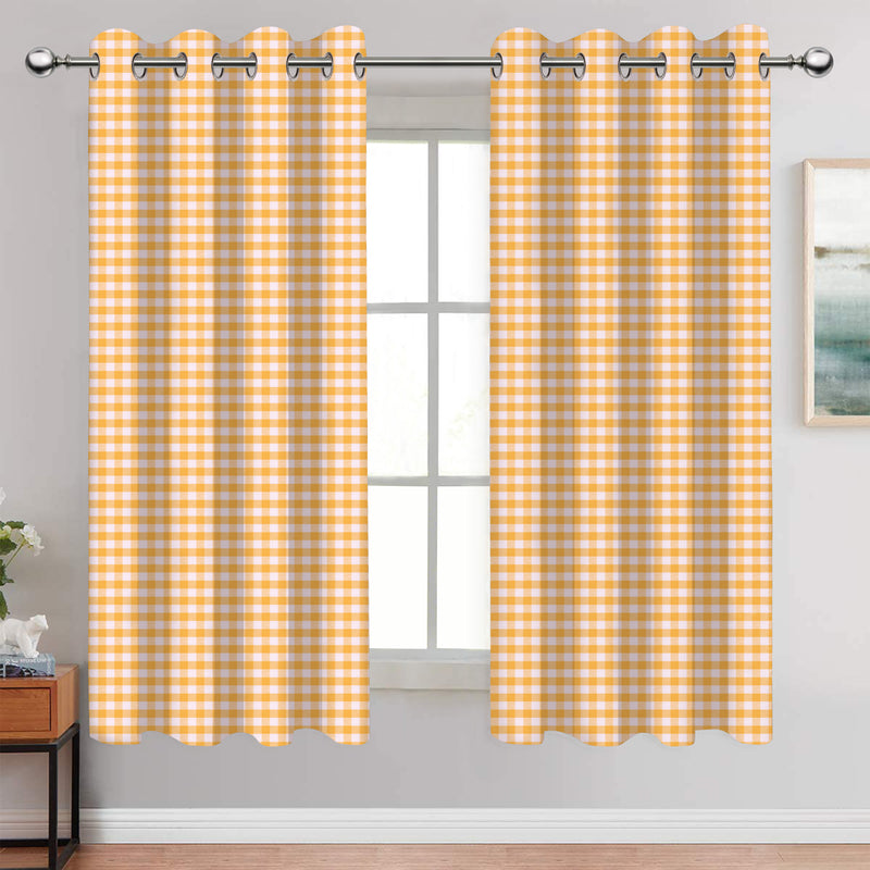 Cotton Gingham Check Yellow 7ft Door Curtains Pack Of 2