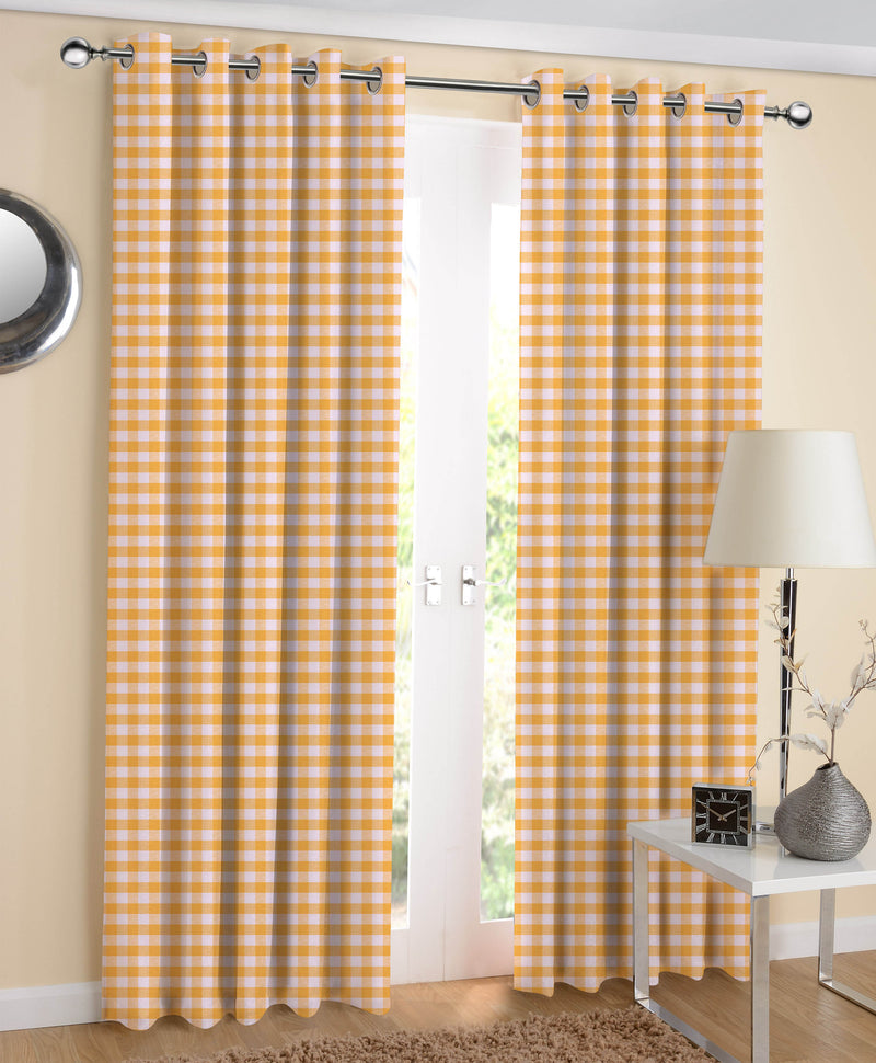 Cotton Gingham Check Yellow 5ft Window Curtains Pack Of 2