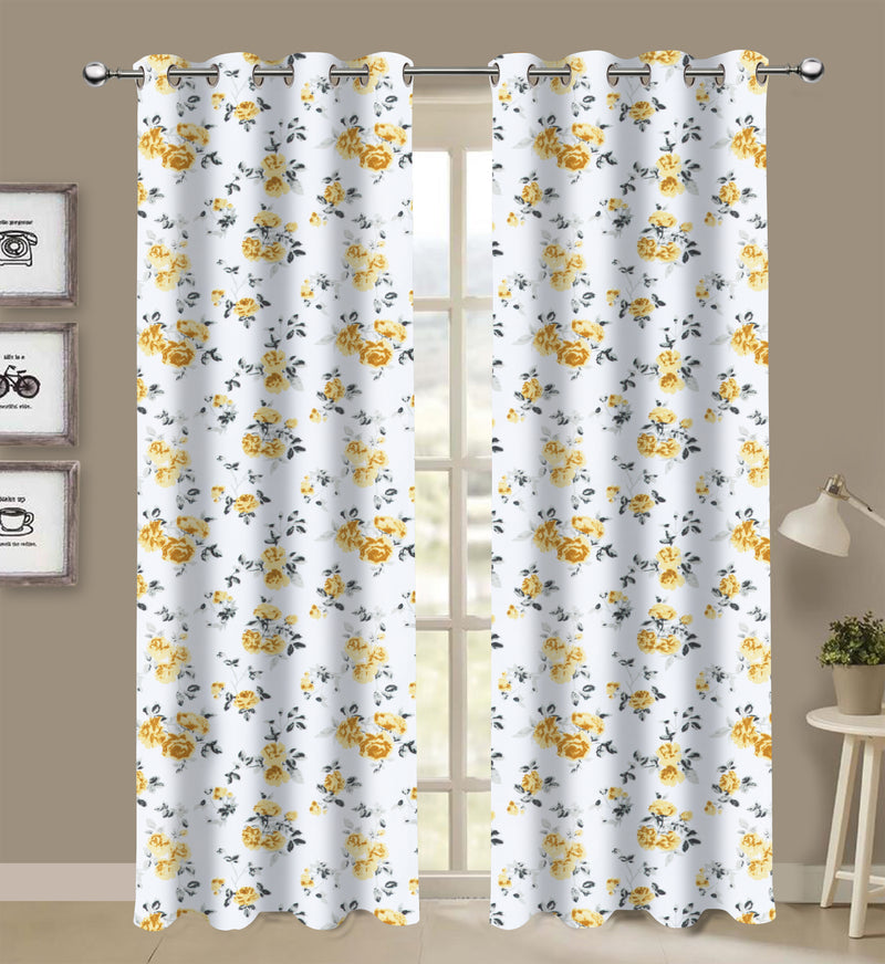 Cotton Elan Flower Long 9ft Door Curtains Pack Of 2