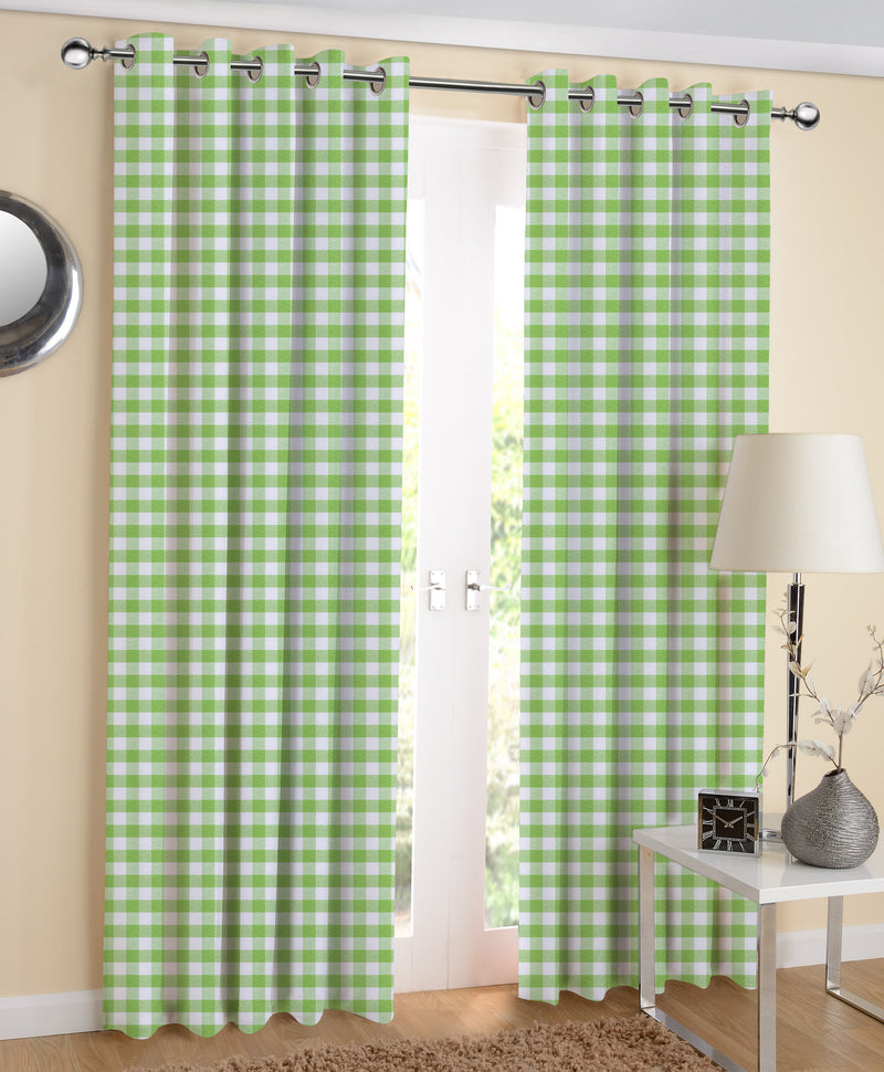 Cotton Gingham Check Green 5ft Window Curtains Pack Of 2