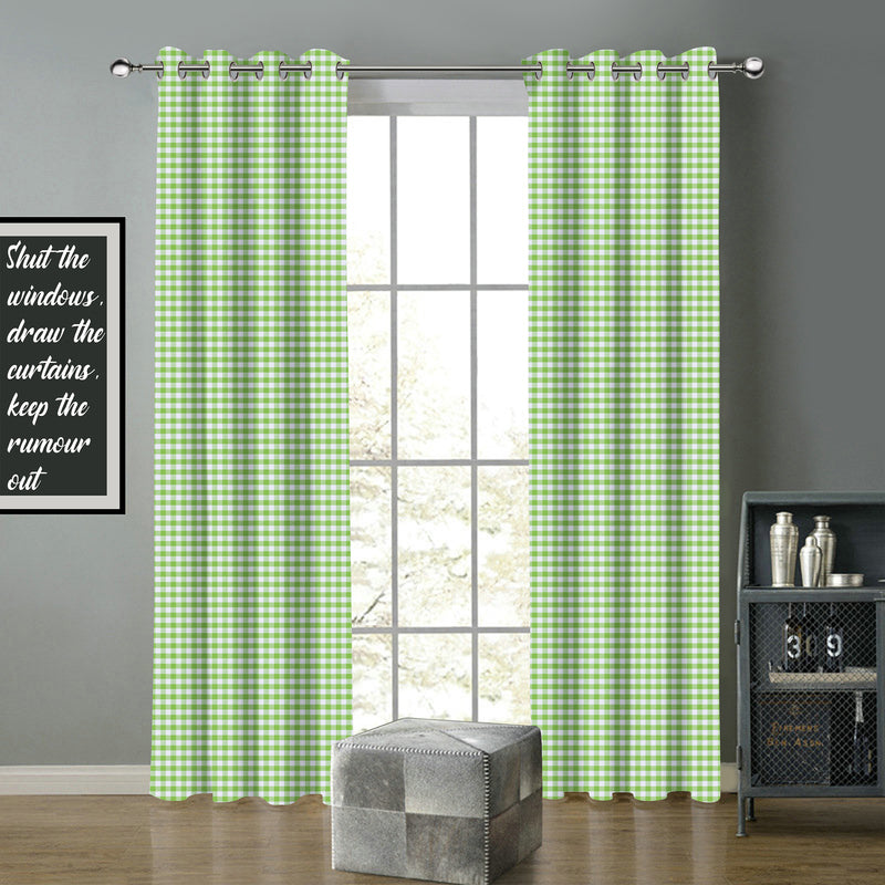 Cotton Gingham Check Green 9ft Long Door Curtains Pack Of 2