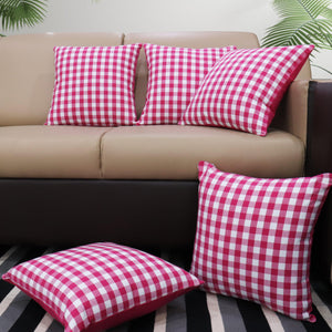 Cotton Gingham Check Pink Cushion Covers Pack Of 5 freeshipping - Airwill