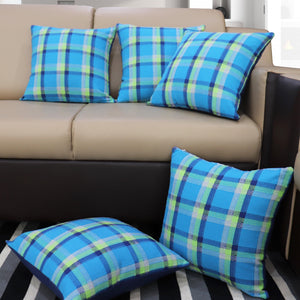 Cotton Iran Check Blue Cushion Covers Pack Of 5 freeshipping - Airwill