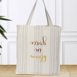 Cotton Vertical Striped Pattern Shopping Tote Bag