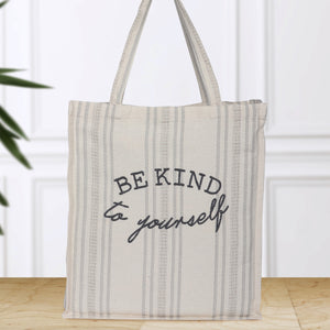 Cotton Canvas Striped Shopping Tote Bag