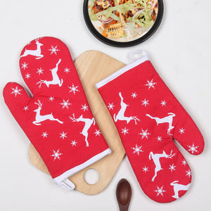 Cotton Christmas Printed Oven Gloves Pack Of 2
