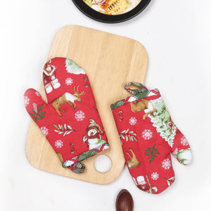 Cotton Christmas Printed Oven Gloves Pack Of 2