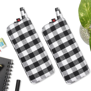 Cotton Checked Black White Pencil Pouches - Pack of 2 pcs