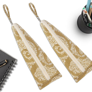 Cotton Olive & White Pencil Pouches - Pack of 2 pcs
