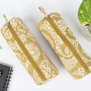 Cotton Olive Floral Pencil Pouches - Pack of 2 pcs