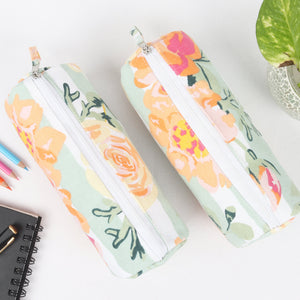 Cotton Orange Floral Pencil Pouches - Pack of 2 pcs
