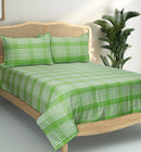 Cotton Double Track Dobby Checkered Bedsheet with 2 Pillow Covers (Pack of 3, Green)
