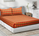 Cotton Dobby Checkered Bedsheet with Pillow Covers (Orange) - available sizes, Single, Double/Queen, King and Super King