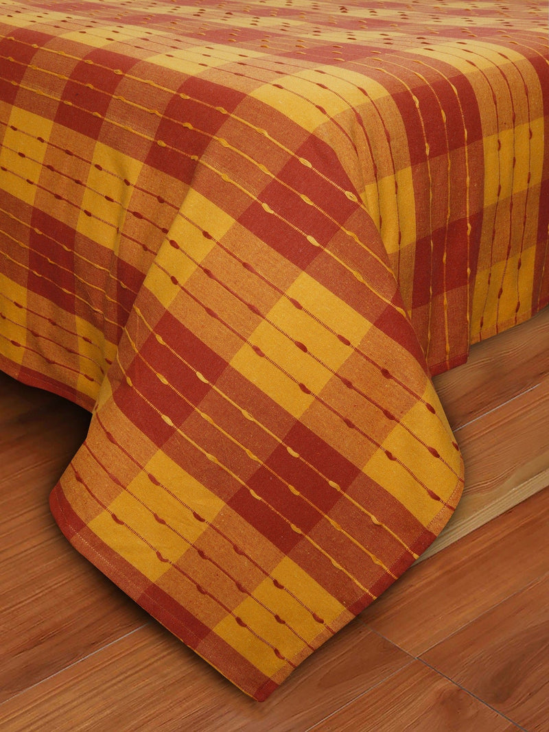 Cotton Designer Dobby Checkered Bedsheet with Pillow Covers (Maroon, Yellow) - available sizes, Single, Double/Queen, King and Super King