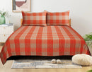 Cotton Designer Dobby Checkered Double Bedsheet with 2 Pillow Covers (Pack of 3, Orange, Beige)