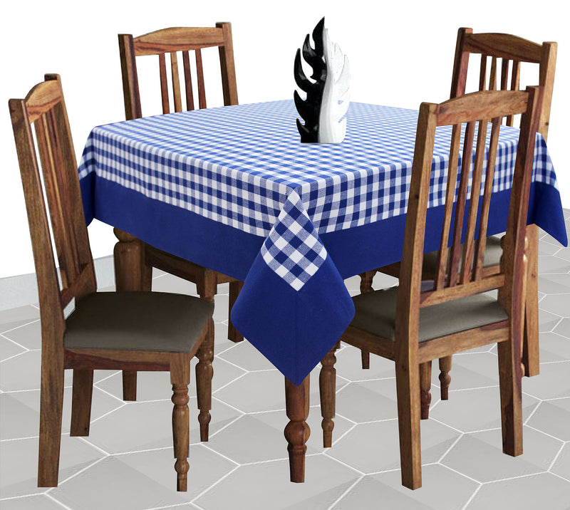 Cotton Gingham Check Blue with Attached Border Table Cloths Pack of 1 - (2 to 8 Seaters)